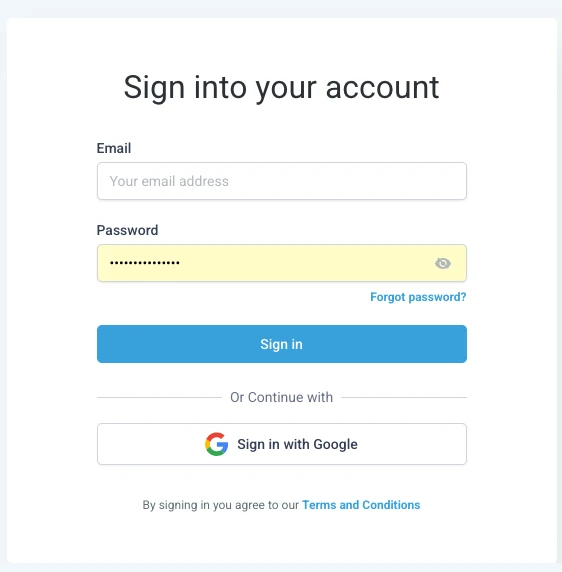 Portal login screen